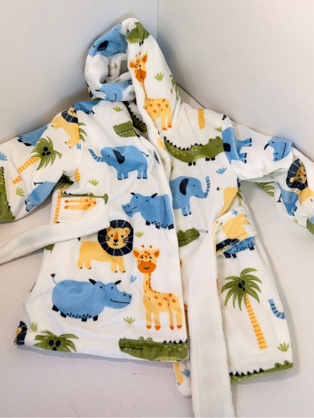 Zak & Zoey Safari Animals Plush Cozy Hooded Baby Bathrobe 0-9 Months Super Soft
